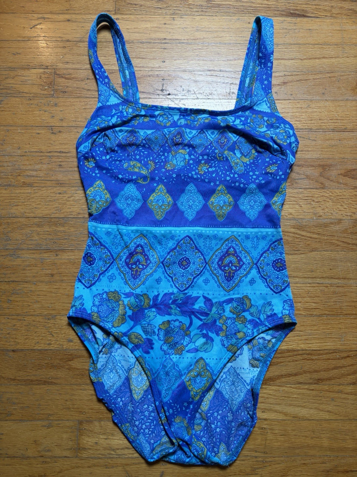 Vintage 80s 90s Slim Allure Swimsuit & Wrap Cover Up Set Sz 10 One Piece Blue