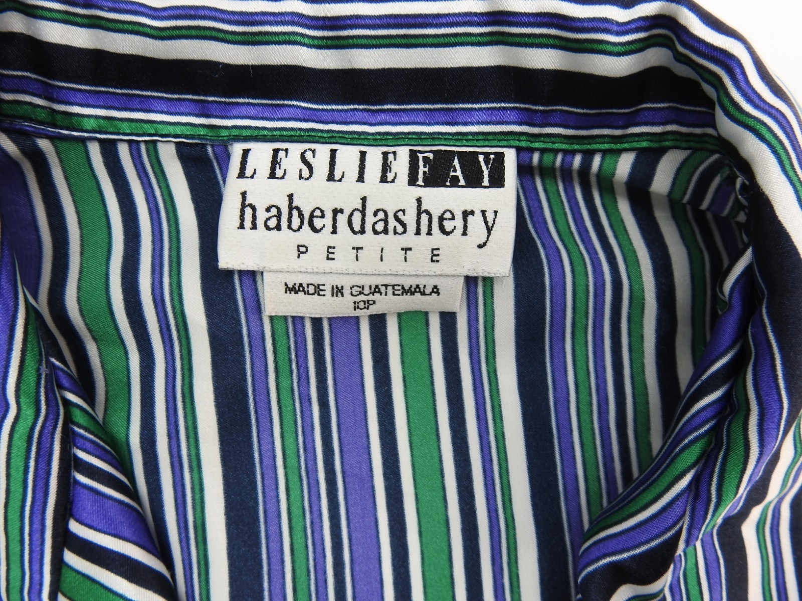 Vintage Leslie Fay Petite Size 10 Striped Button Front Blouse Statin Purple