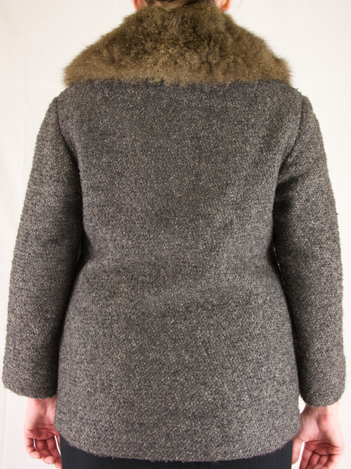 Vintage Mr. Carl Black, Brown & Grey Gray Wool  Jacket with Wide Fur Collar