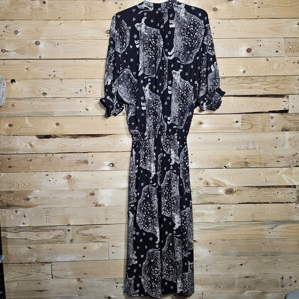 Vintage PJ Walsh New York Animal Print Maxi Shirt Dress ILGWU Black White Small