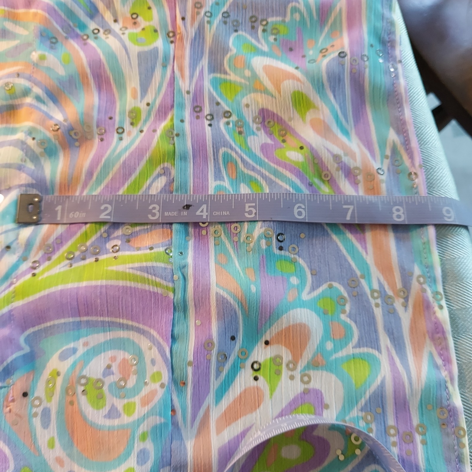 Vintage Bob Mackie Sequin Pastel Paisley Batwing/Kaftan Top w/ White Shell Sz M