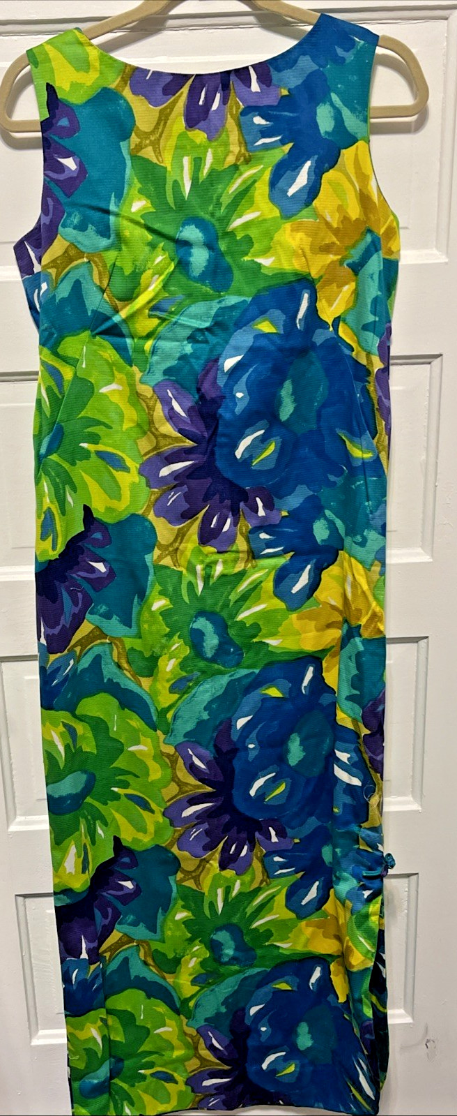 Vintage Kalama Fashions Hawaiian Sexy Maxi Dress sz14 Floral Tropical Side Slit