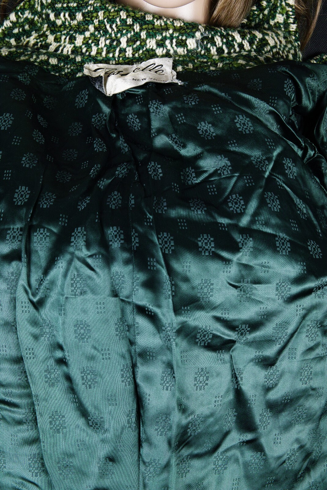 Vtg. Wool Coat Dress Coat Fishelle Green Look Feel Angora Cashmere Silk Sz S