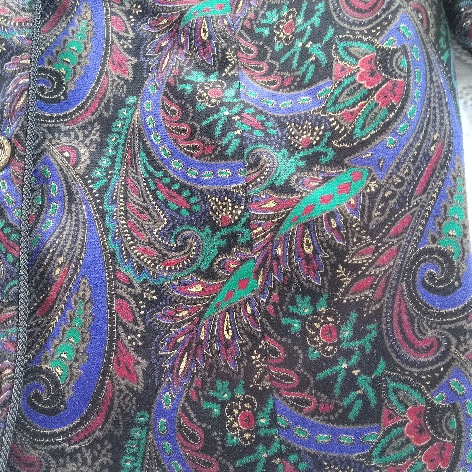 Tan Jay Velour Velvet Jacket Womens XL Paisley Lined Baroque Design Vtg 80s NWOT