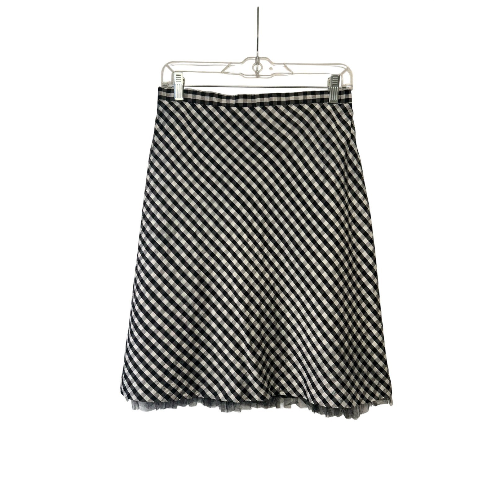 Vintage Maria Casero 90s Silk Gingham A-Line Skirt S Tulle USA Made Fairy Grunge