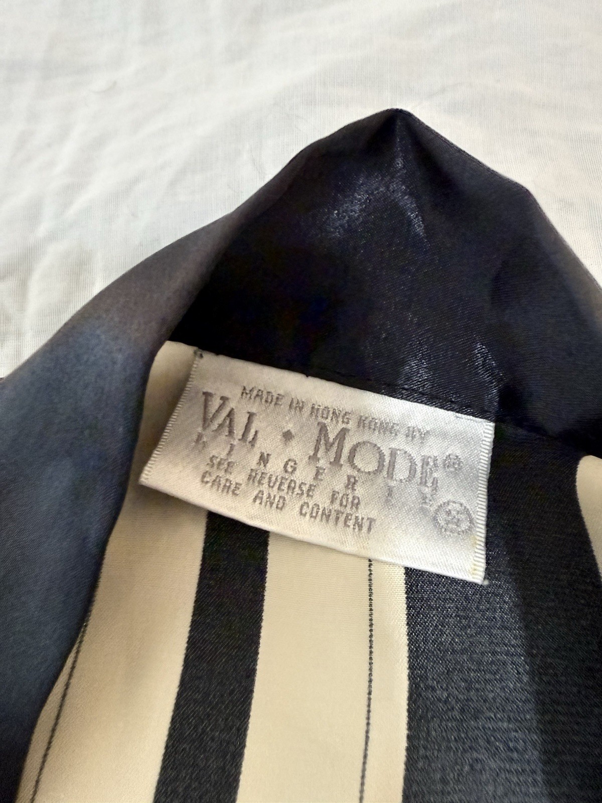 Vintage Val Mode Black Ivory Striped Kimono Robe Jacket One Size Open Front 84