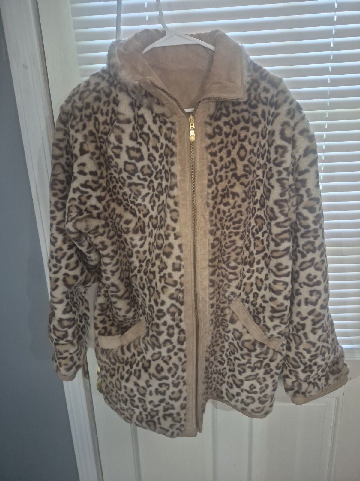 Vintage 90s Winlit Reversible Suede Leather Faux Fur Leopard Print Jacket Size M