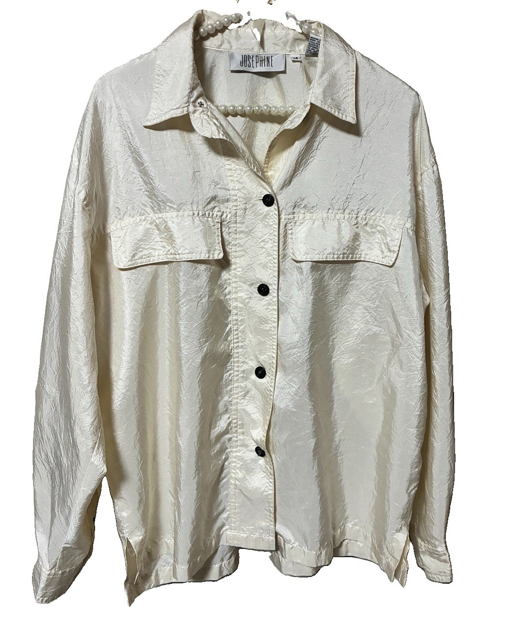 Josephine Vintage Ivory Ladies Blouse Size 14 Button Up Bust 44 L 26 100 % Poly