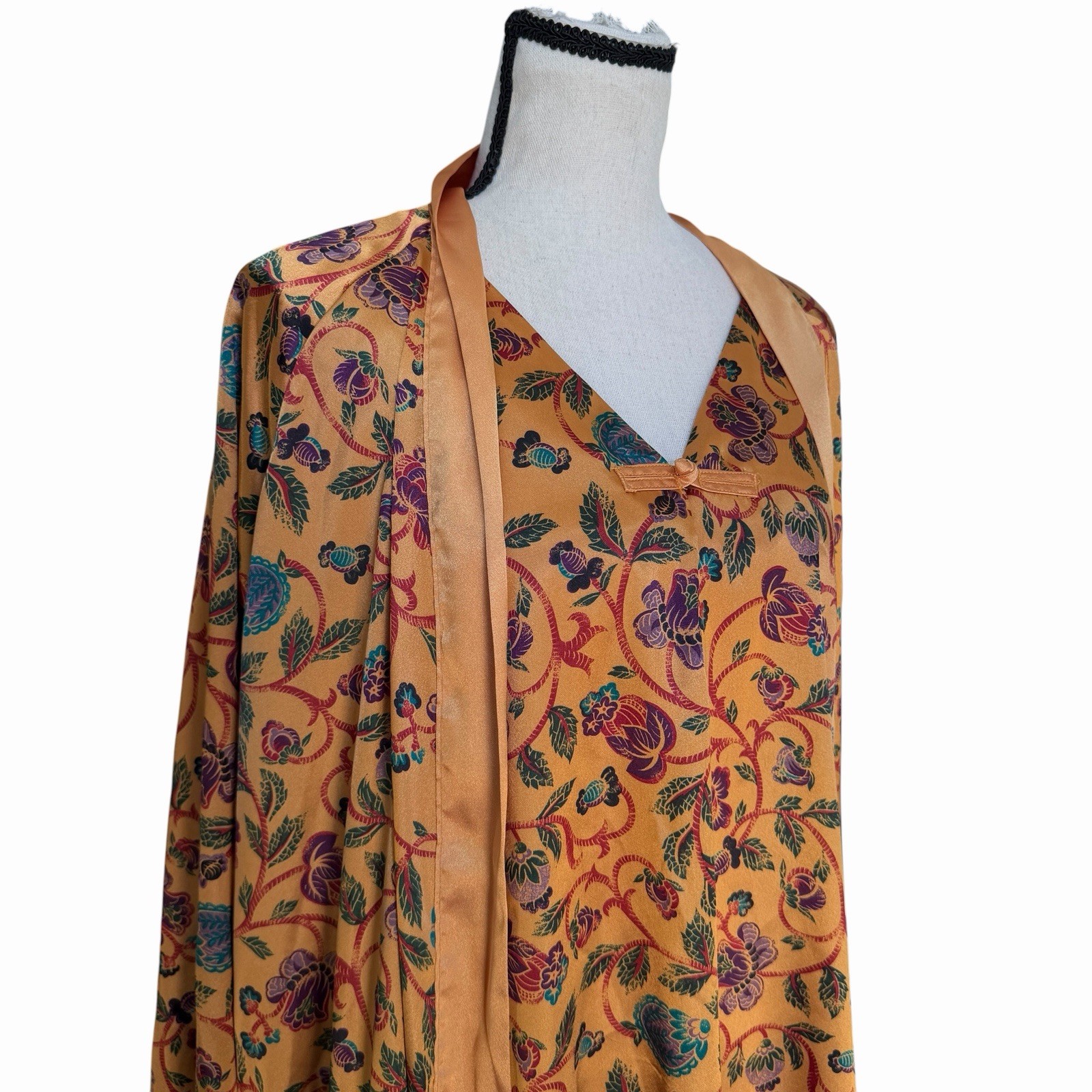 VTG Cacique 2 Pc Peignoir Robe Nightgown Floral Satin Lounge Set Large L