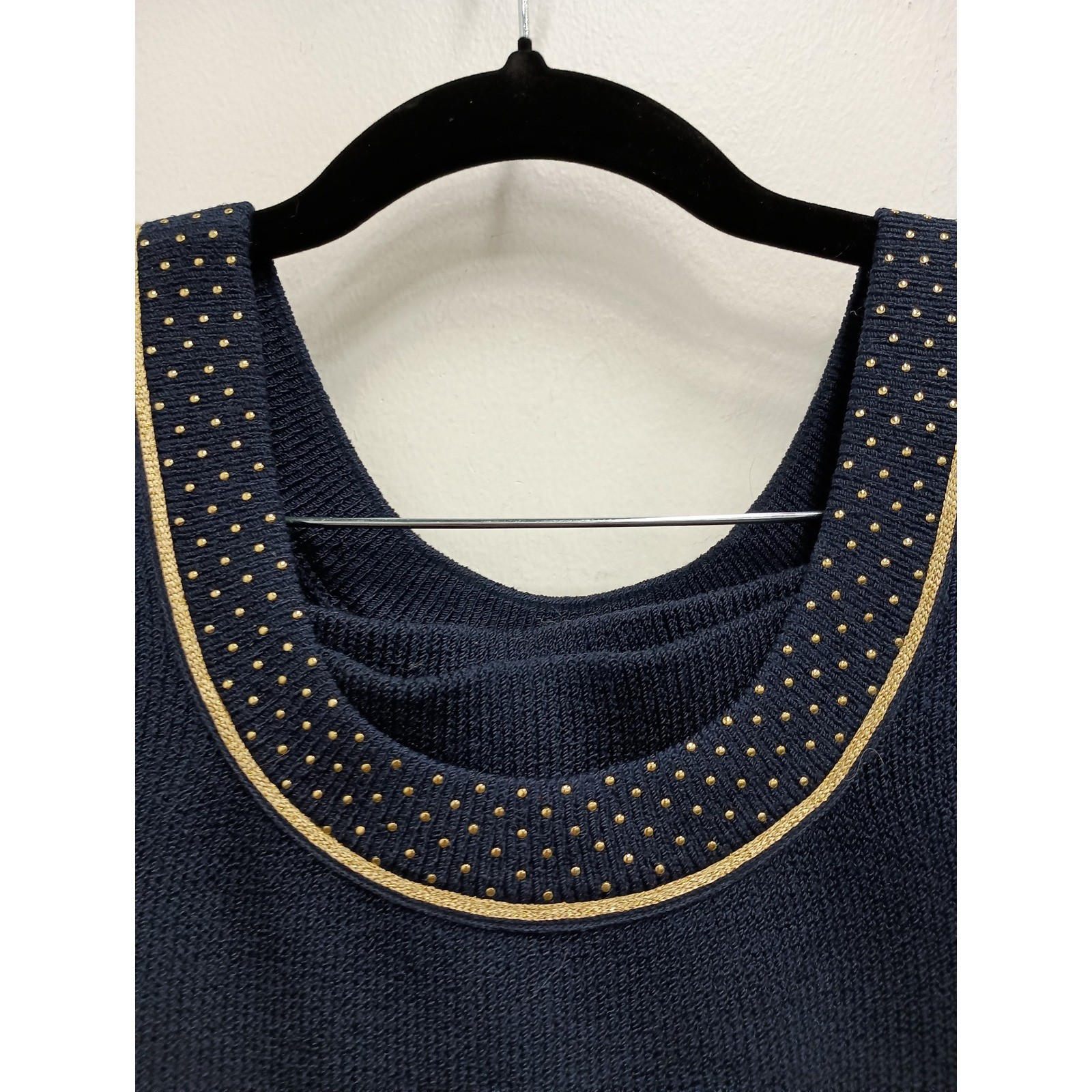 St. John Basics Knit Pant Set Womens 2 Blue Studded Sleeveless Vintage Luxury
