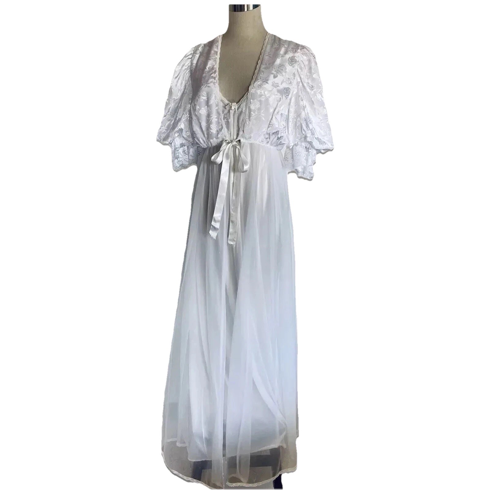 Vintage Tosca Lingerie Sheer Frilly Lace Bridal Peignoir Nightgown And Robe Set