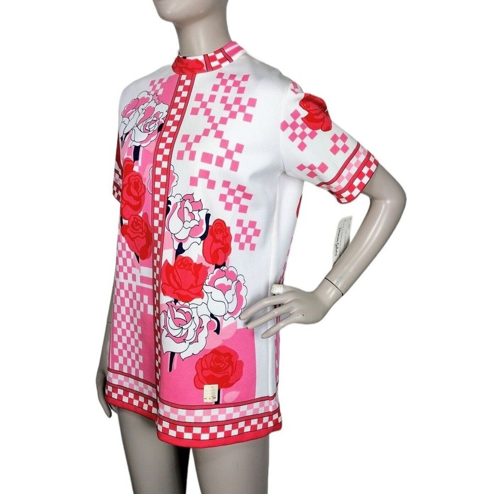 Vintage 60s 70s Donovan Galvani Floral Checks MOD Top Dress Deadstock NOS
