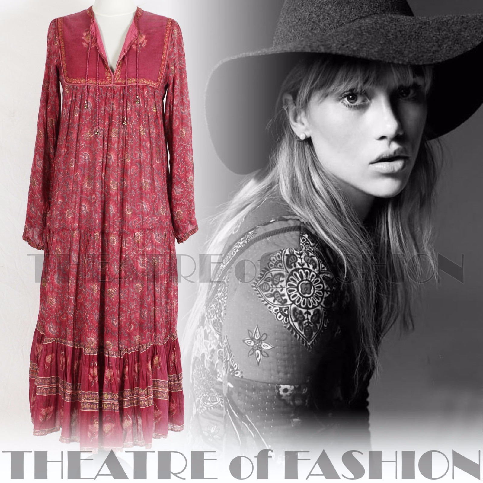DRESS INDIAN PHOOL VINTAGE 70s WEDDING 6 8 10 12 14 60s HIPPY BOHO GAUZE GODDESS