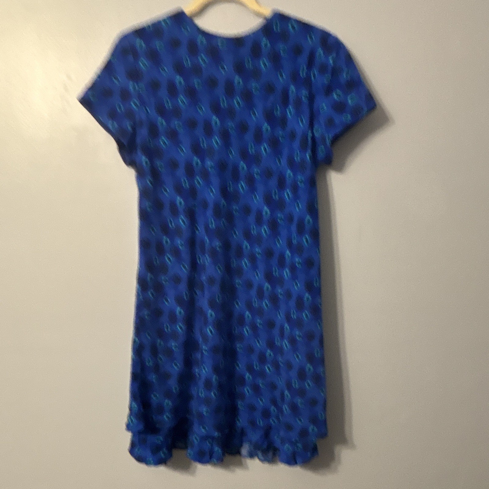 Vintage Karin Stevens Petites Dress Sz 12 Blue Geometric Flare Ruffle Lined