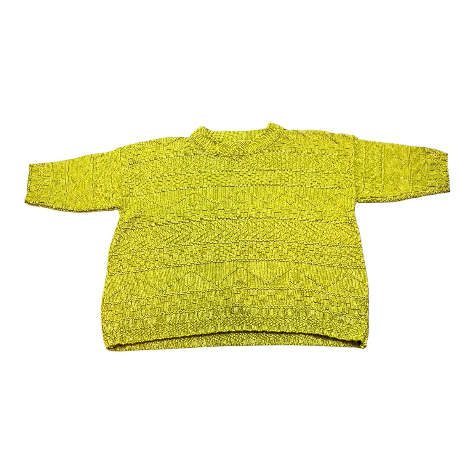 VTG 90s Spunky Sweater Womens Size MED Green Short Sleeve Knitted 100% Cotton