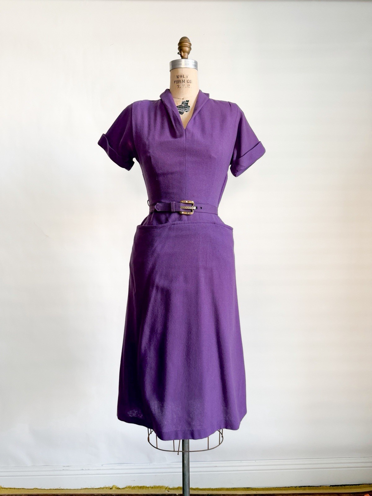 Vintage 1950s Purple Wool Bombshell Wiggle Dress Pacific Mills S