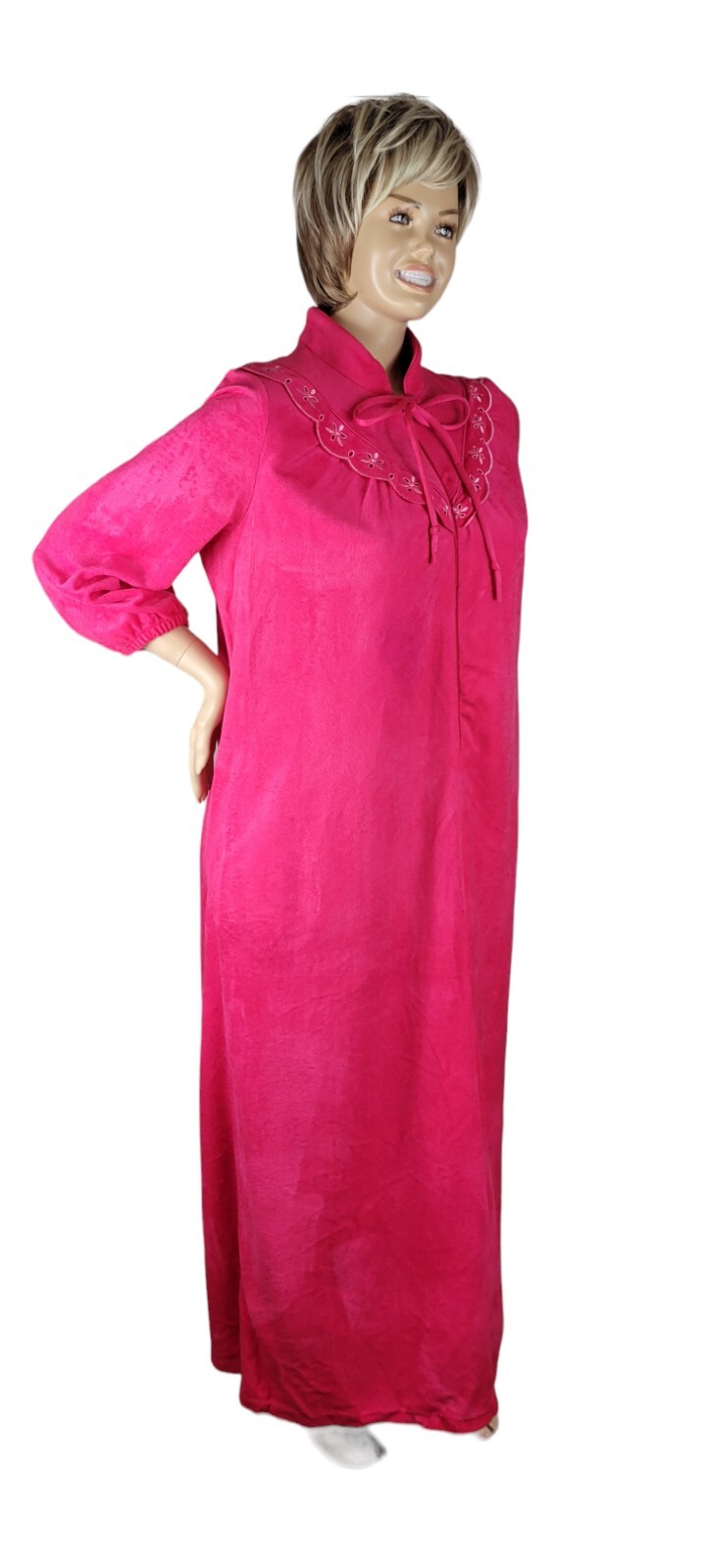 Vintage Plaza 9 Madison Avenue Hot Pink 3/4 Zip Robe House Coat Collar Bow Sz L
