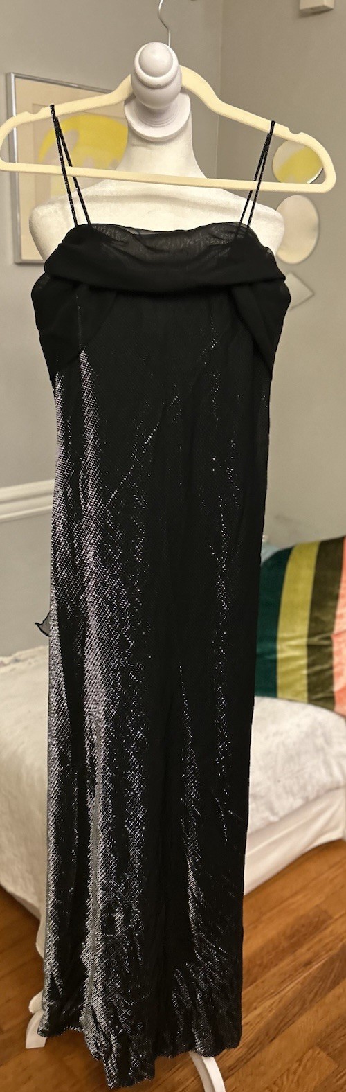 Vintage Betsy & Adam Shimmer Metallic Black Y2K Slip Evening Maxi Dress 4/6