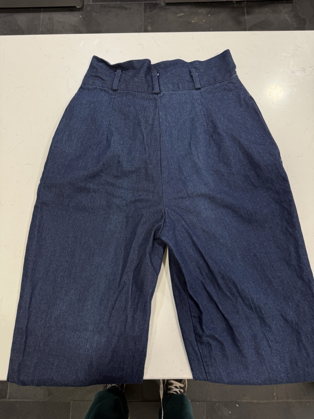 Vntg 1960/1970 Super High Waisted Wide Leg Dark Wash Jeans Waist 27 Hippy Disco