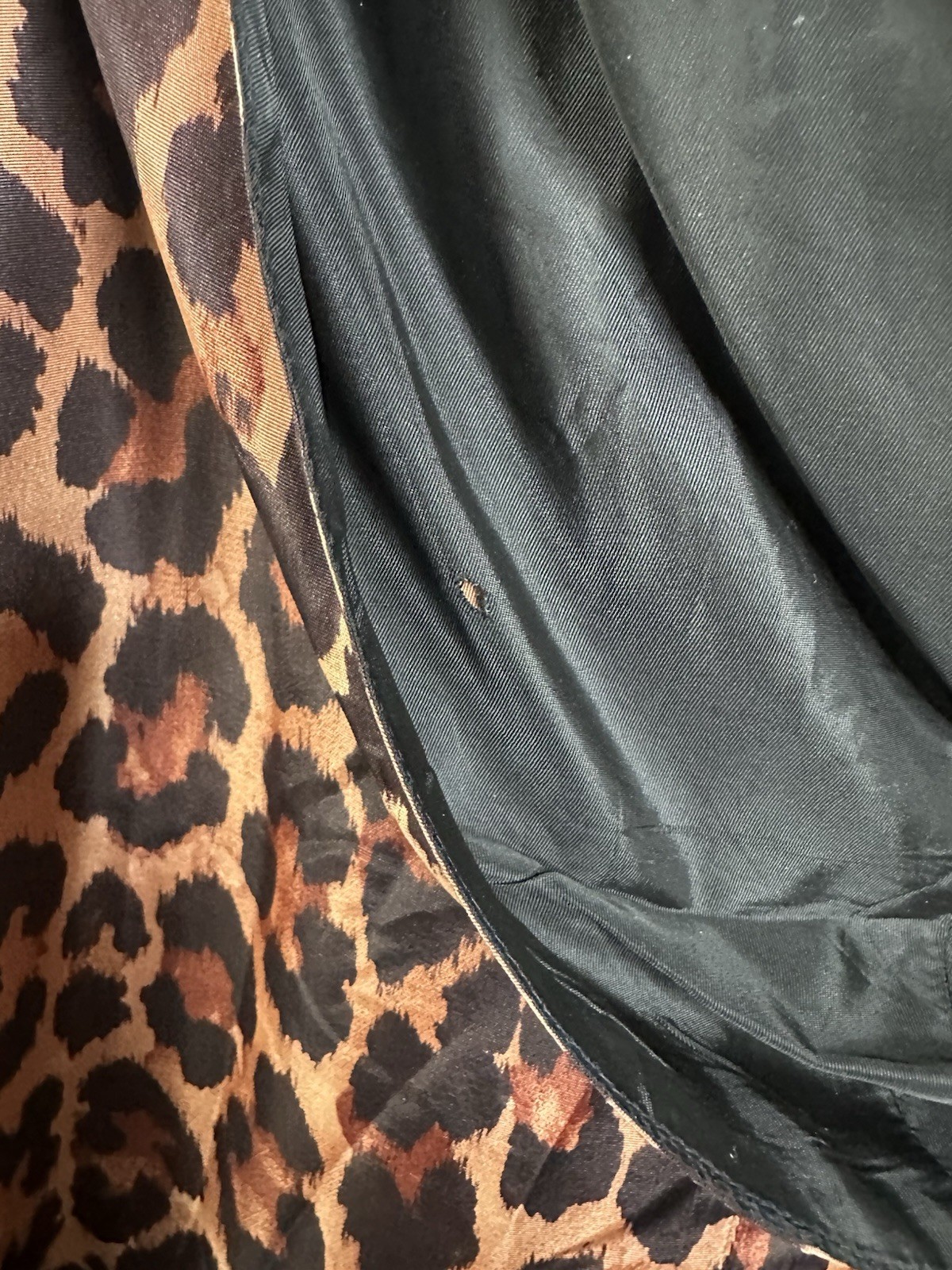 1950s Reversible Silk Satin Duster Coat Leopard Print Hooded Pockets