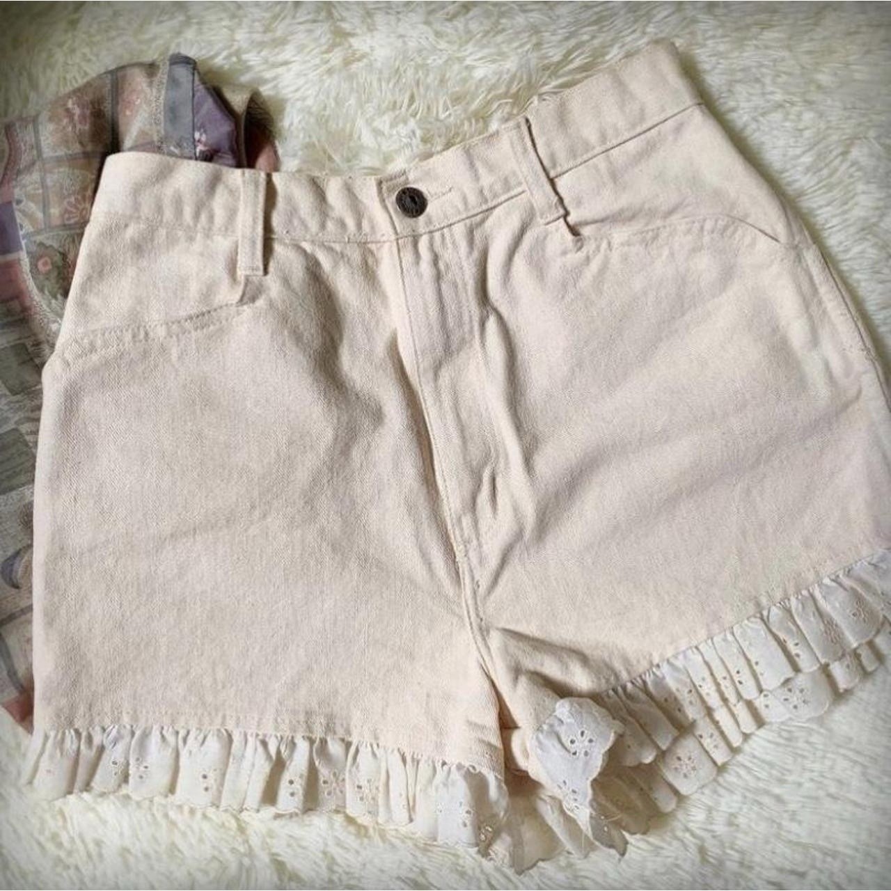 Vintage 90s Bonjour Cottagecore Ruffle Lace Trim Ivory Cream Shorts XS 5/6