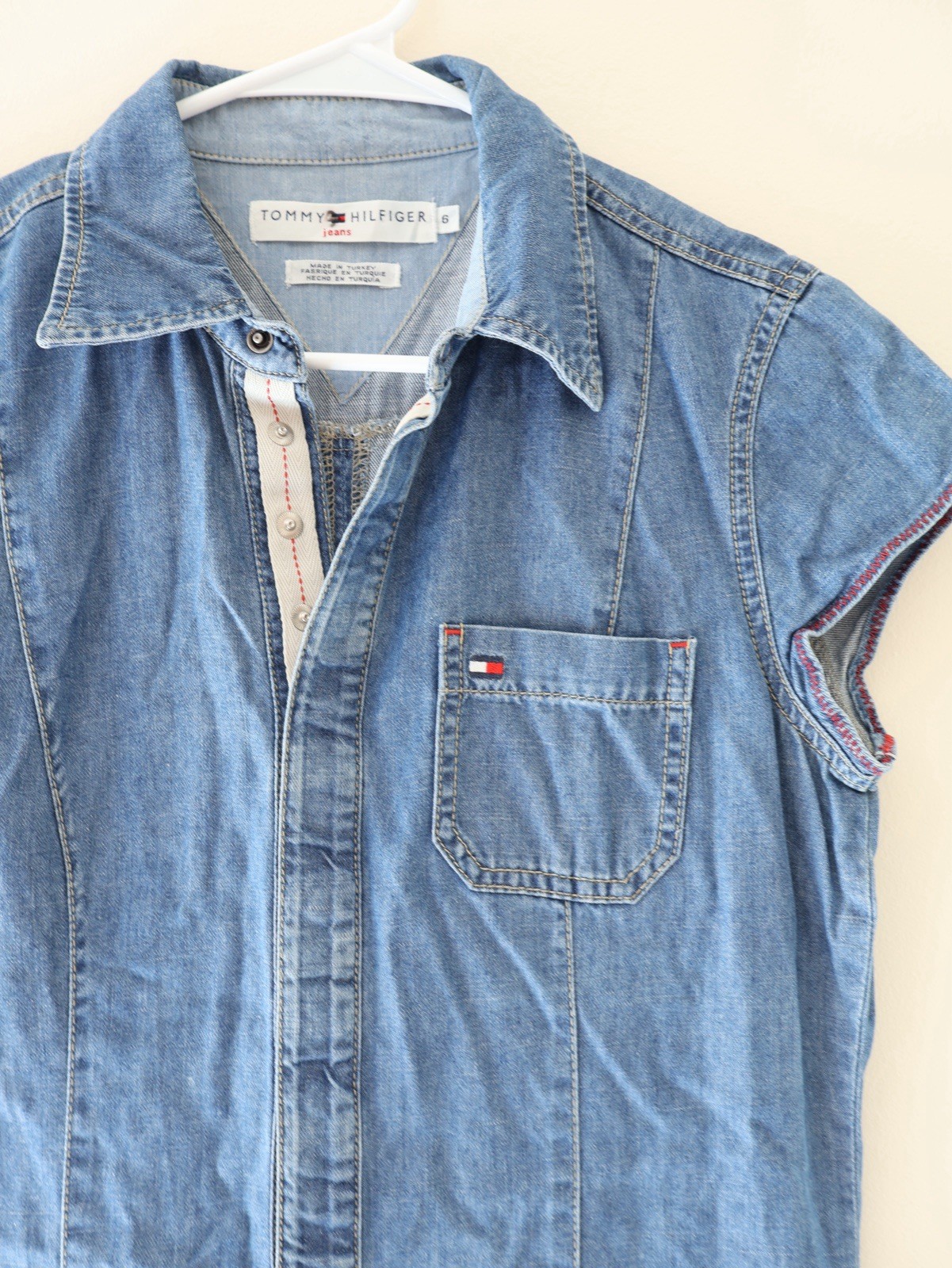 Vintage Tommy Hilfiger 6 Button Denim Midi Dress Blue Y2K Retro Preppy Grunge