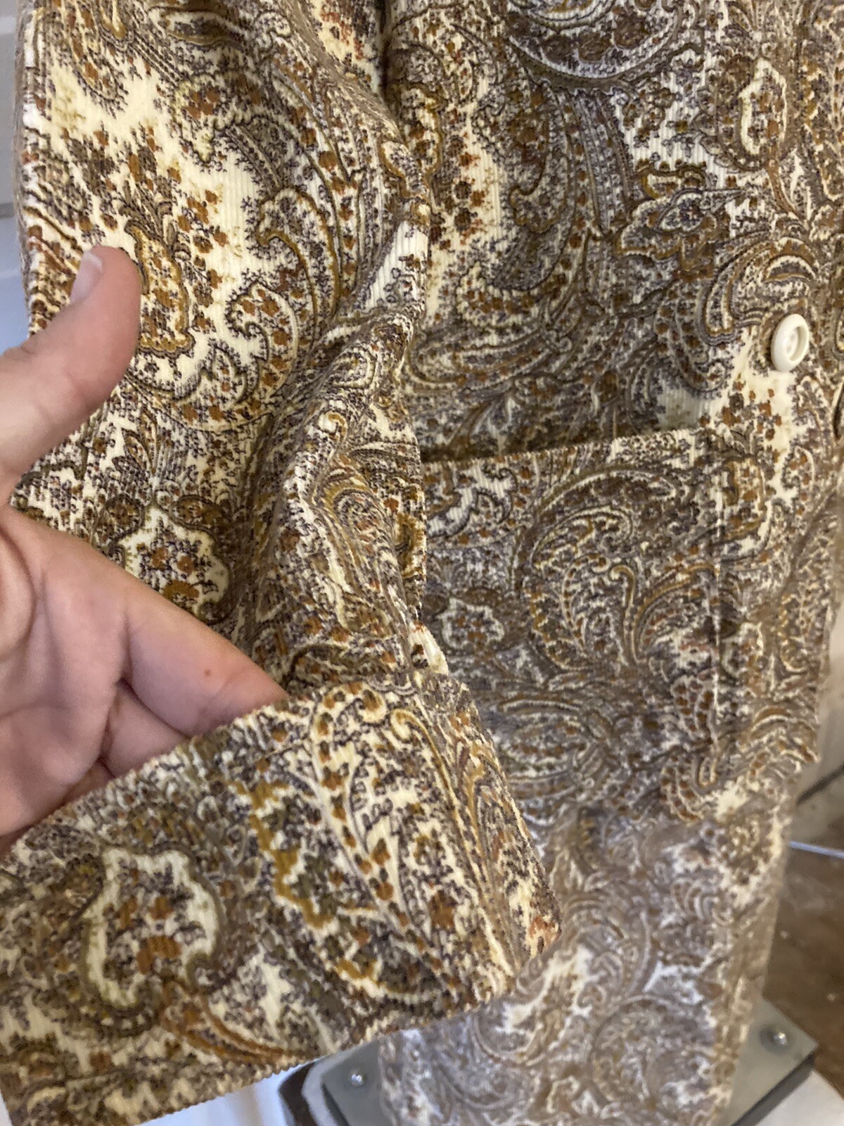Vintage Set 1970s Corduroy Jacket & Skirt Paisley Handmade Costume Suit