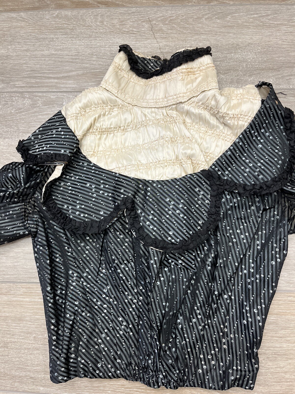 Antique Victorian Black Silk Jacquard Bodice Stripes and Bubble Pattern AS IS