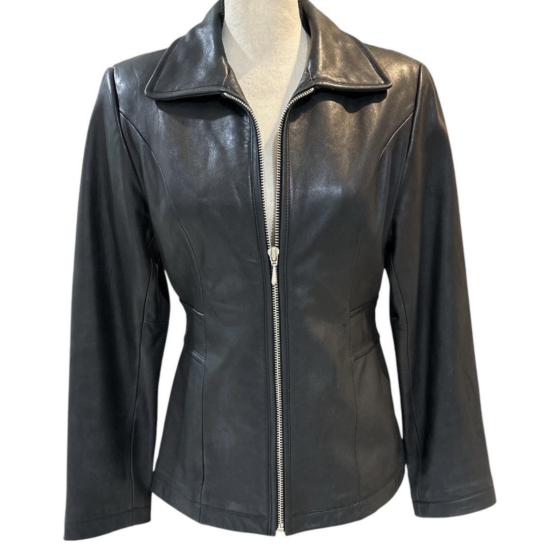Vintage BP Black Lambskin Leather Jacket Zip Fitted Y2K Women S