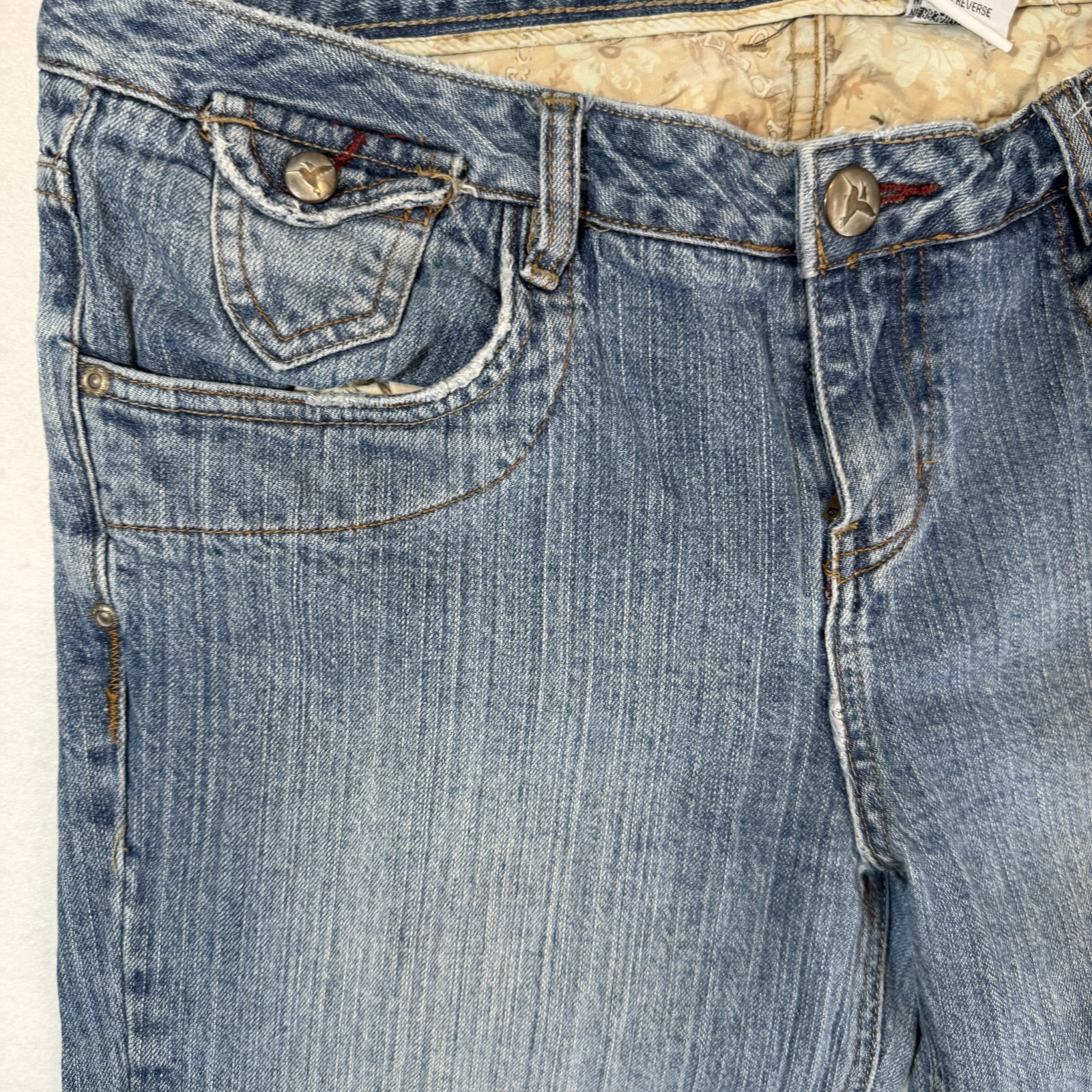 VTG 90s Y2K MUDD Jeans Crop Sz 13 US 35″ Waist Capri Pant Boho