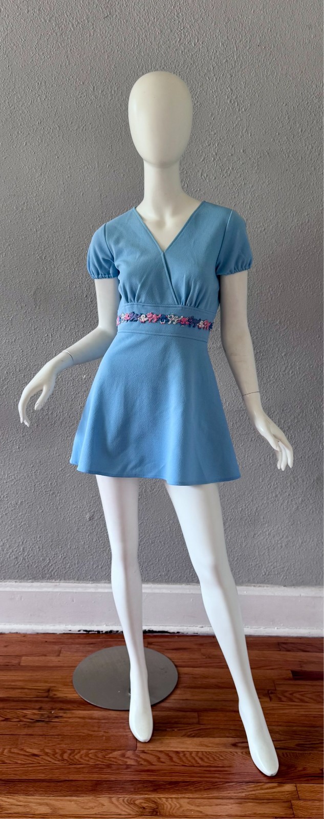 Vintage 60s Blue Mod Go-Go Babydoll Micro Mini Dress M