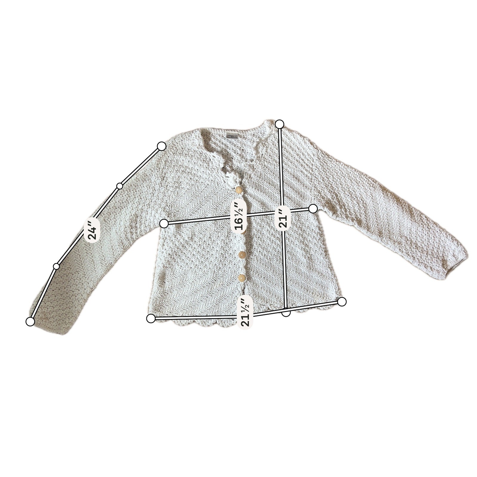 Vintage Handknit Cardigan White Cotton Cottagecore Sweater SIZE?