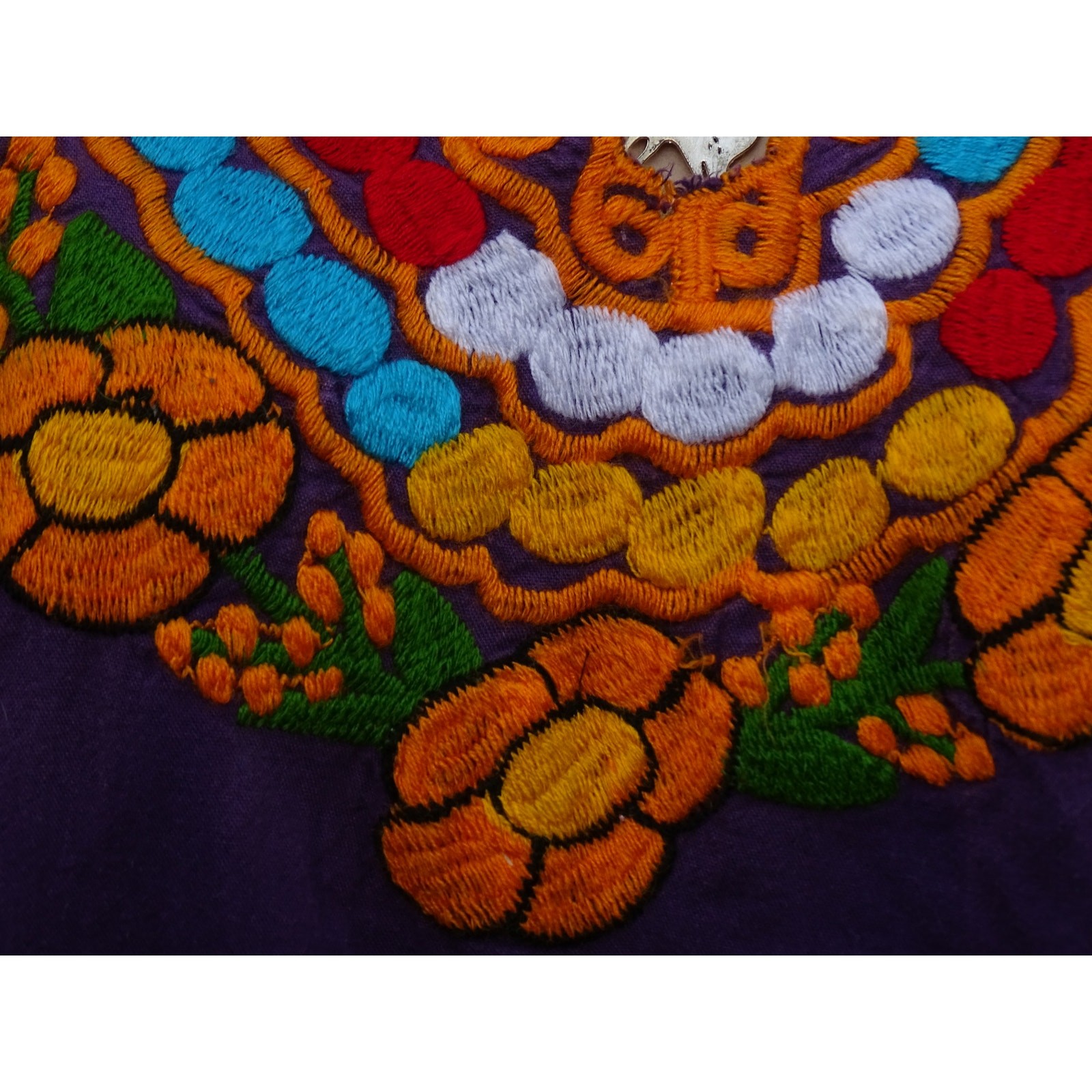 Vtg 70s Purple Floral Embroidered Blouse Boho Peasant Folk Art Top Small Medium