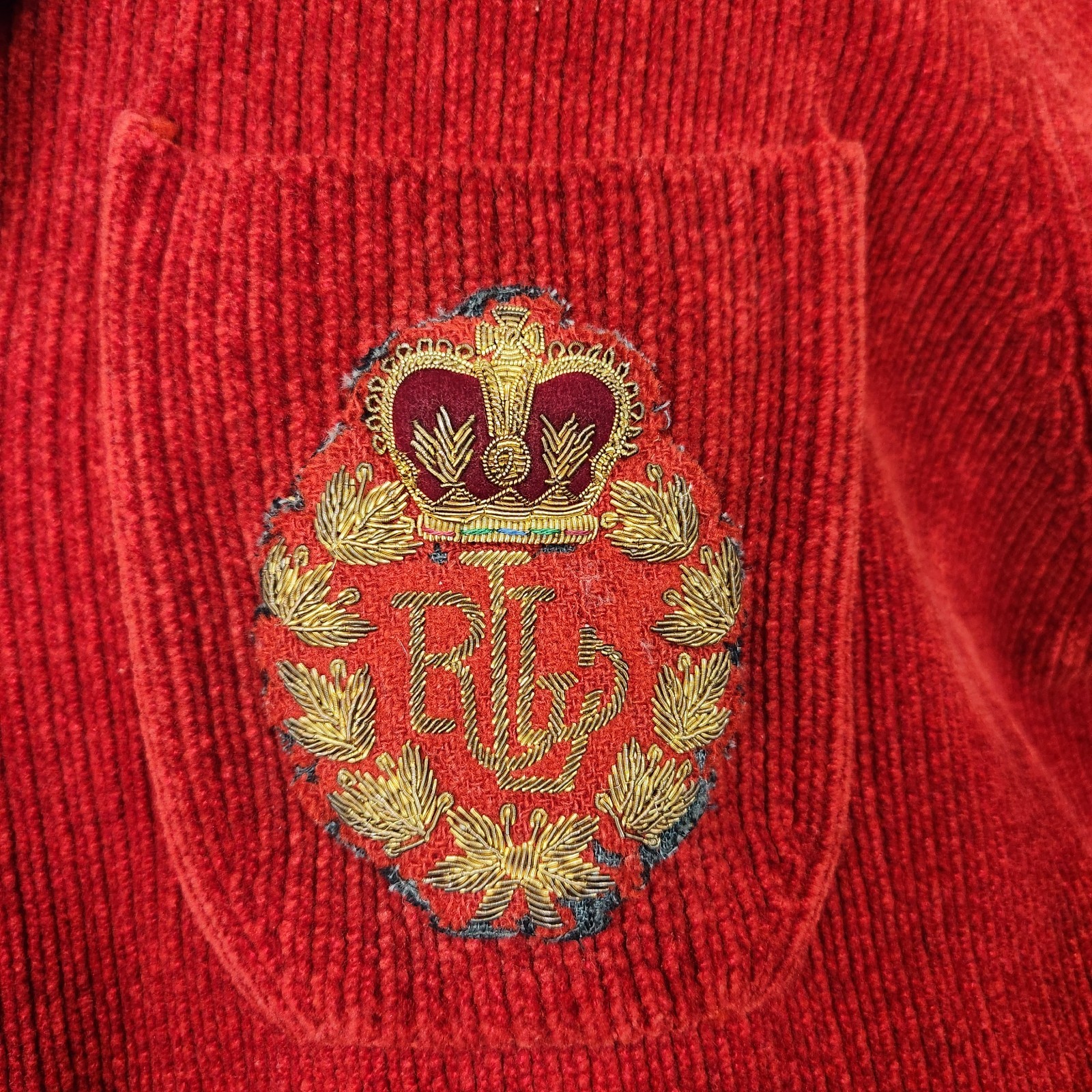 Vintage 80s Ralph Lauren Women’s Large Cardigan Sweater Blazer Red Crest Pockets