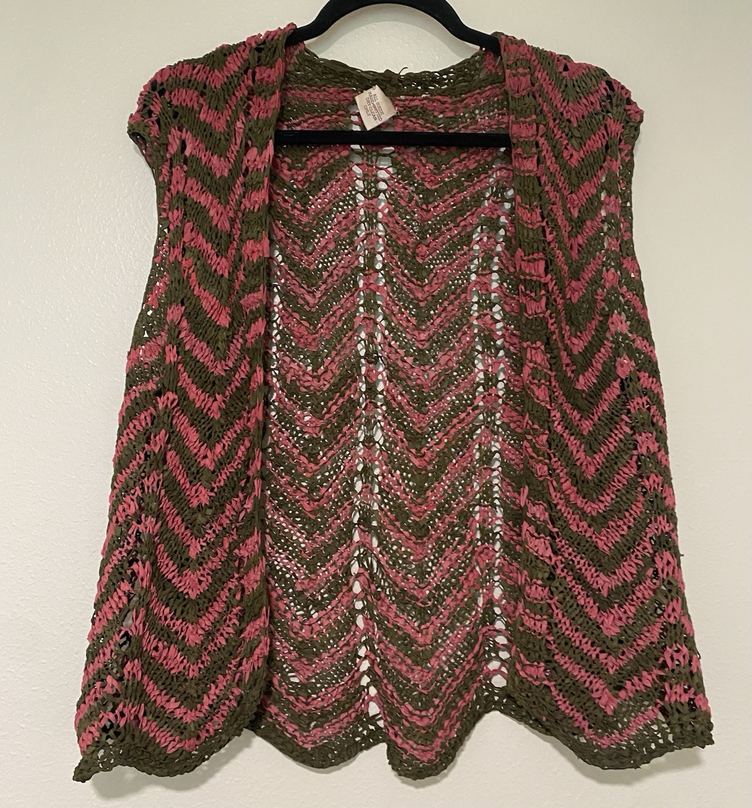 VTG 70s 80s WOMENS M L CROCHET VEST BOHO HIPPIE Maroon Green