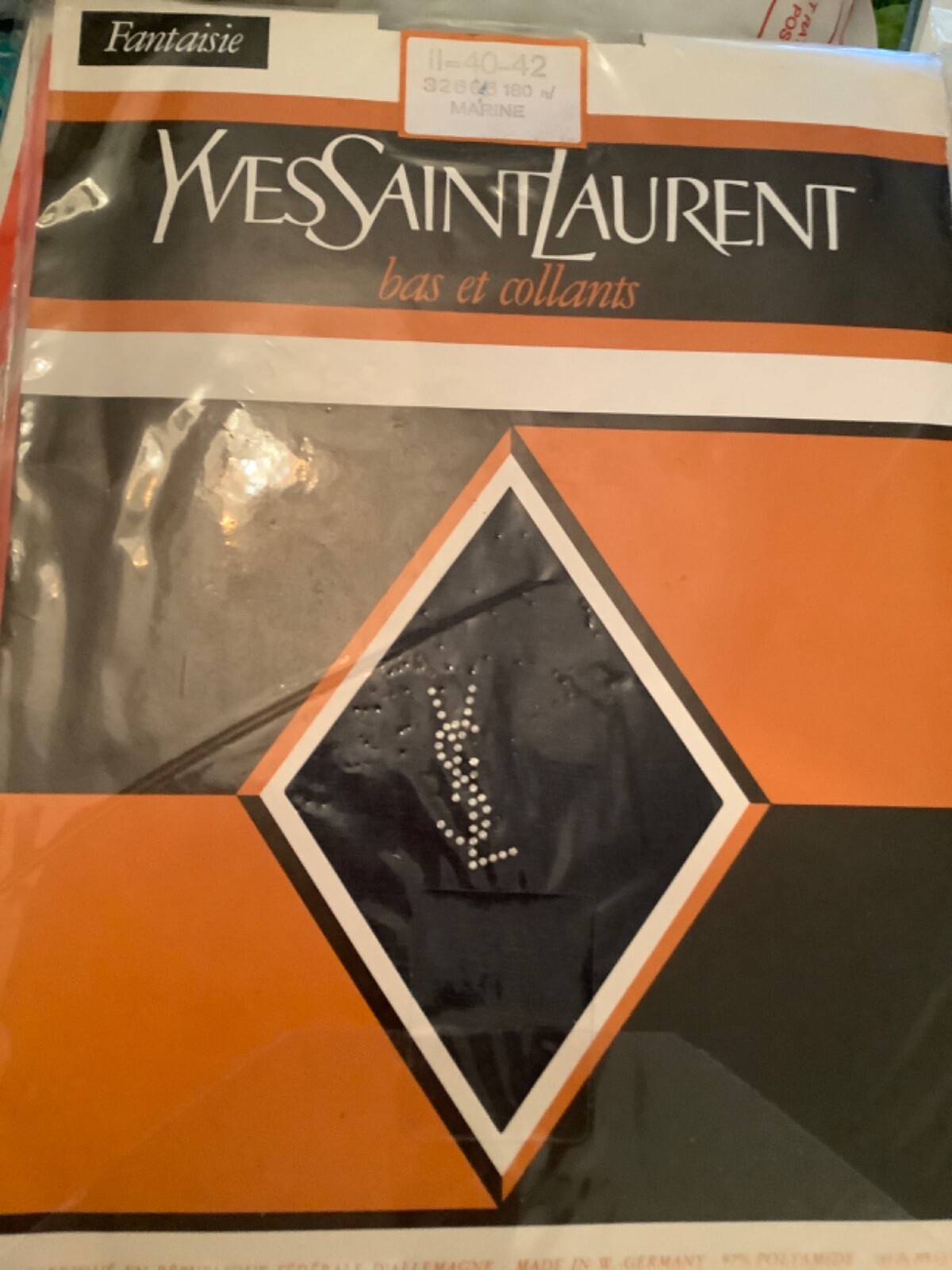NEW Vintage Yves Saint Laurent Fantaisie Marine (Navy Blue) Pantyhose 11-40-42