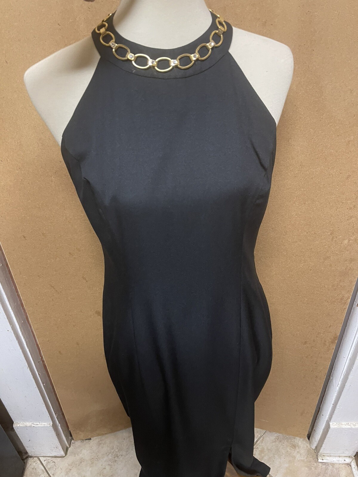 RAMPAGE Size 9 Black Halter Top -Full Length Dress w/Side Slit