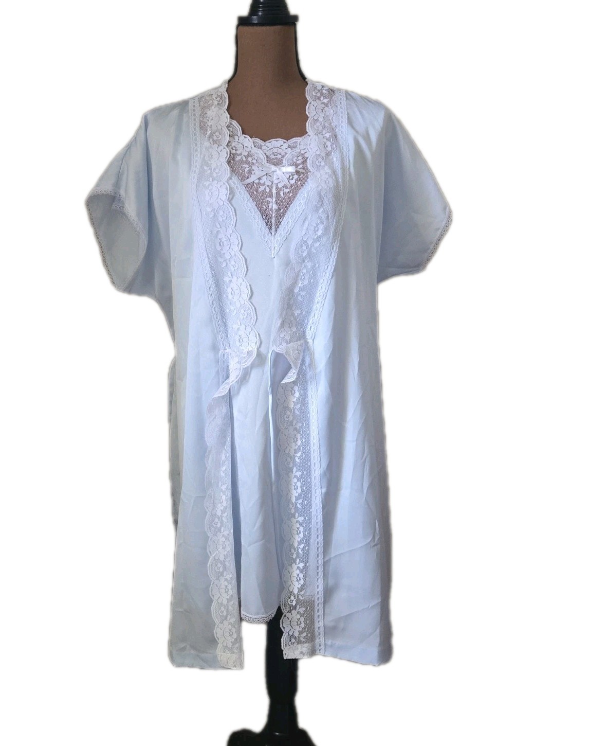Vintage Sears Nylon Lace Midi Nightgown Robe Set Cottage M 12/14 Feminine