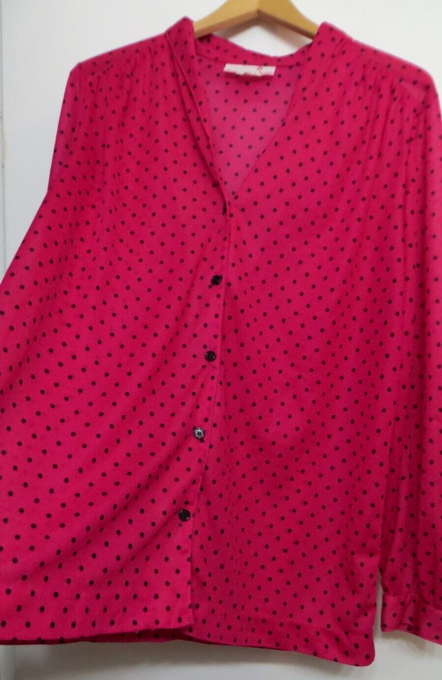 Vintage Look Peggy Lou Shirt Womens XXL Pink Black Polka Dots SHEER Retro Y2K