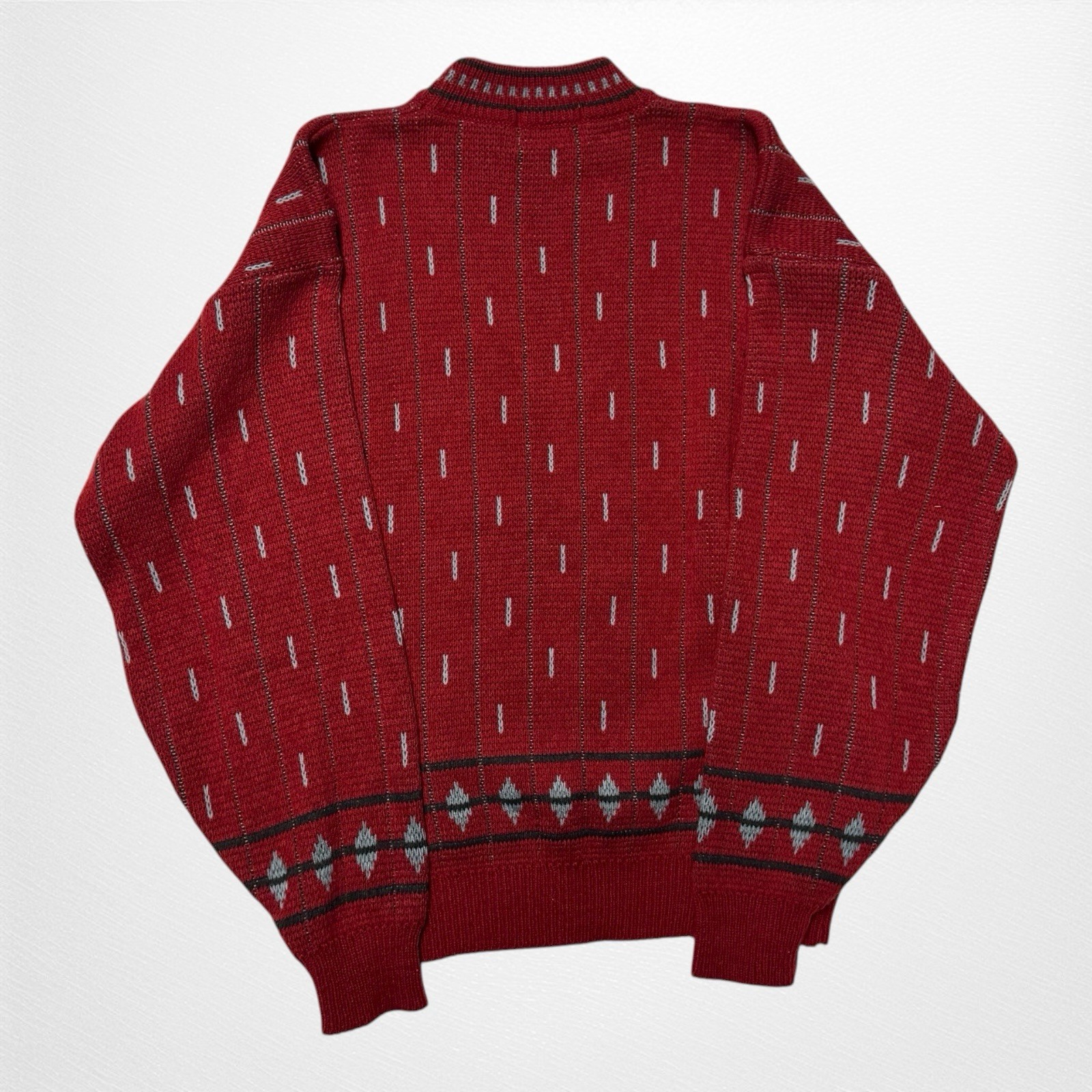 Vintage McGregor 1980s Red Knit Sweater Vertical Stripe Pattern Acrylic Large
