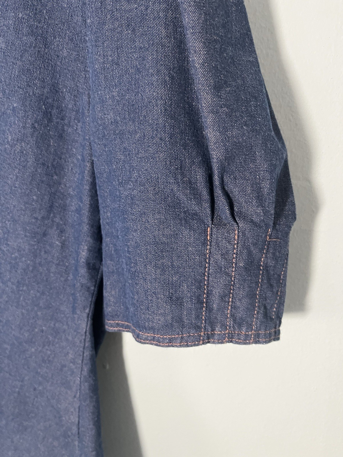 Vintage 100% Cotton Chambray Double Breasted Blouse Jacket Top Puff Sleeves 36 S