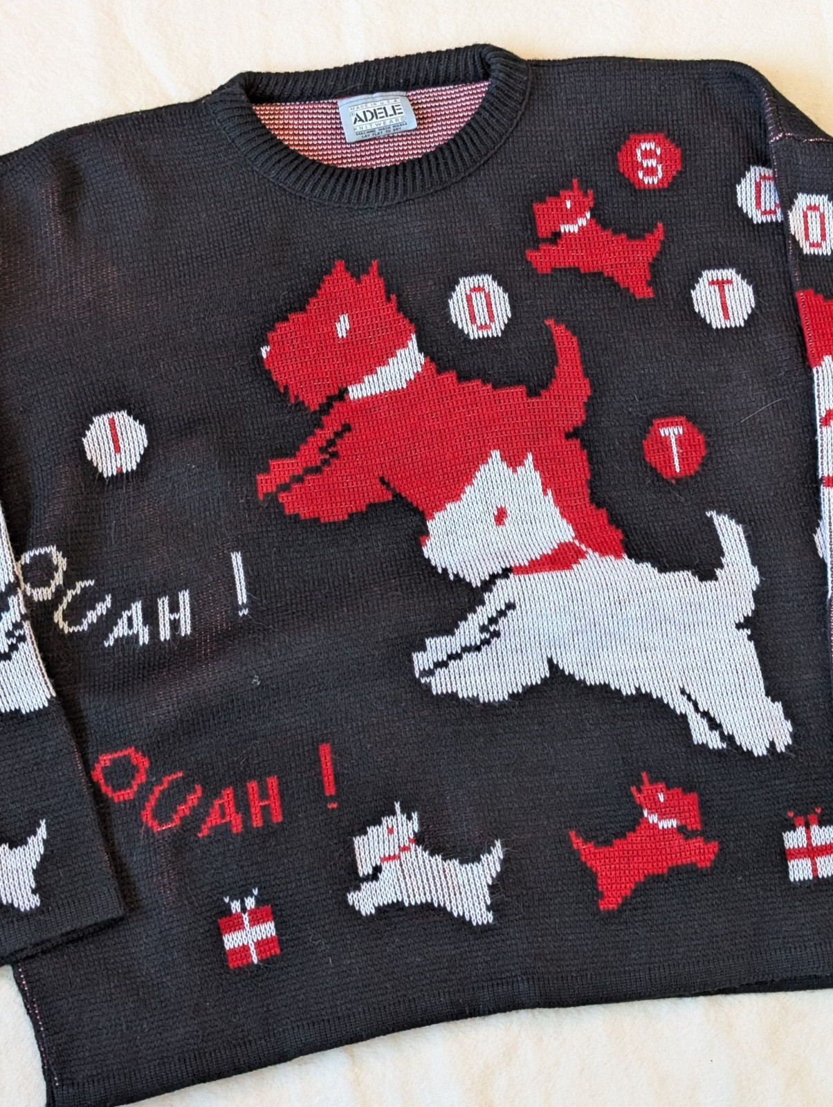 Vintage 80s Adele Knitwear Women’s Sweater Scottish Terrier Pullover AOP Large