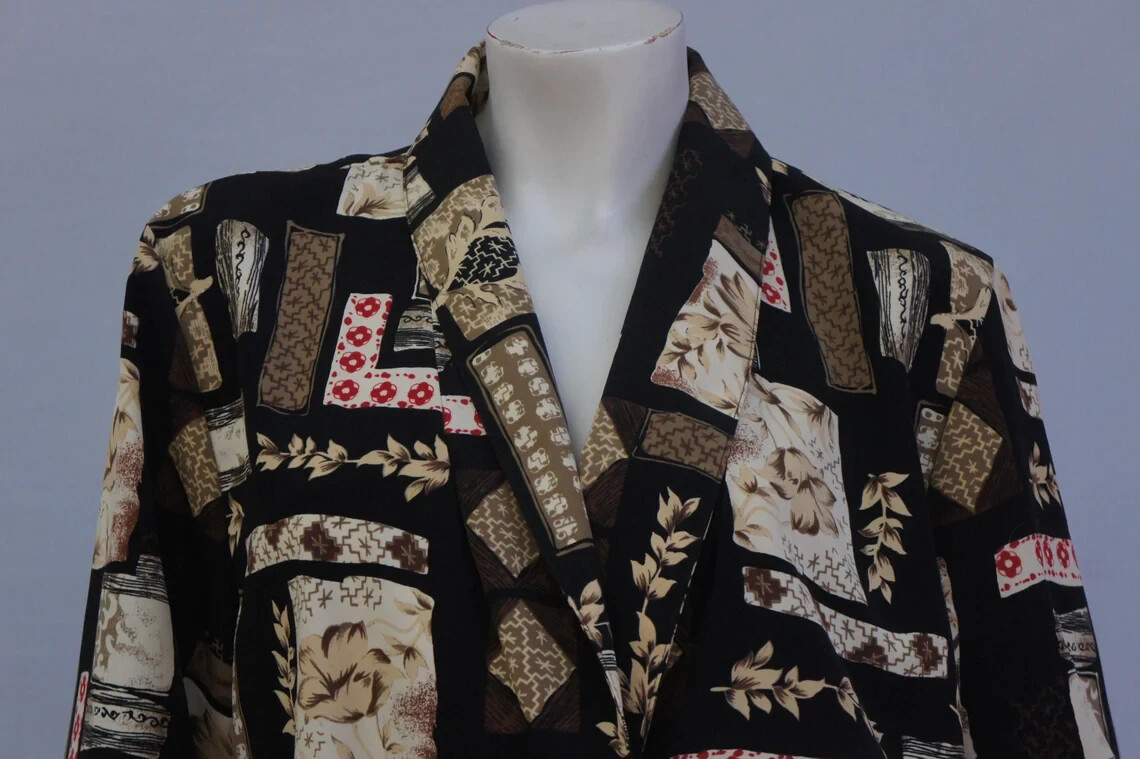 Vintage 90s Asian Patchwork Print Oversize Slouchy Blazer