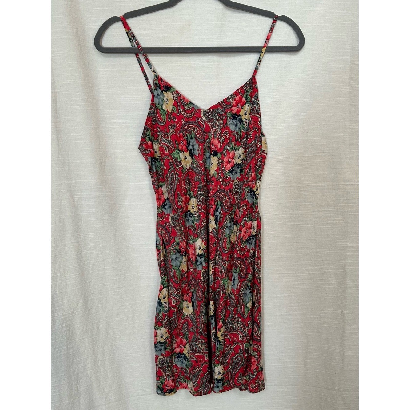 100% Silk Vintage august silk Floral Paisley Tie-Waist Mini Slip Dress & Robe
