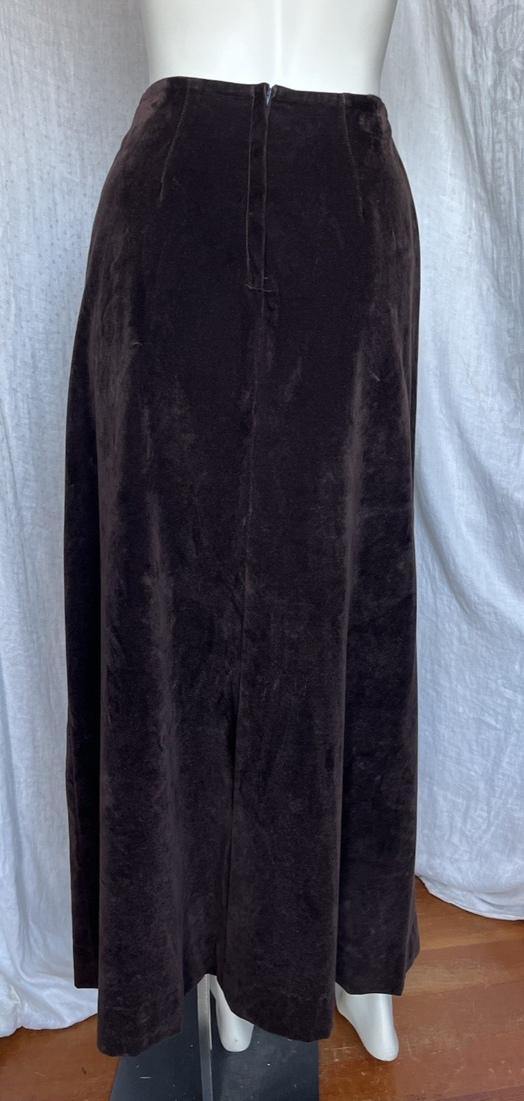 Vintage 1970s Maxi Skirt Brown Velveteen Metal Buckle Boho Hippie Grunge 70s XS