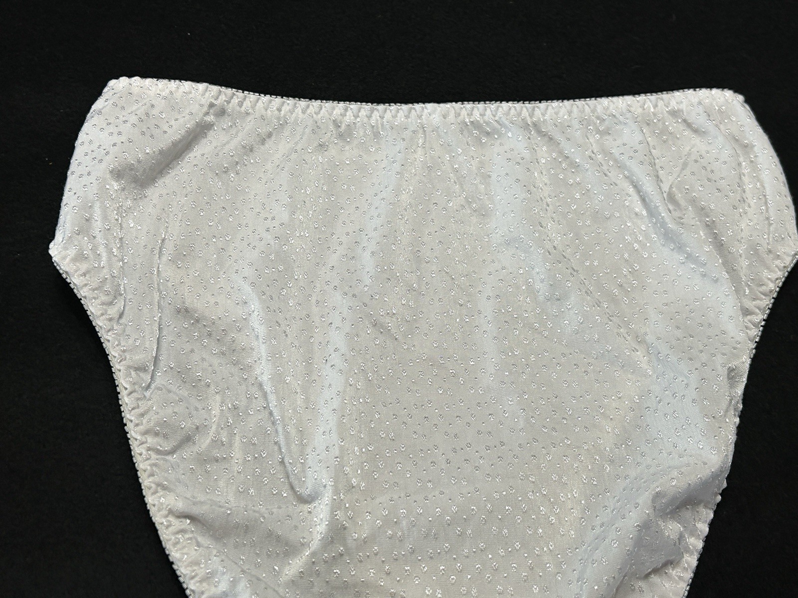 Vtg UNBRANDED Satin Embroidered Dots Hi-Leg Sz 8 White Panties #380