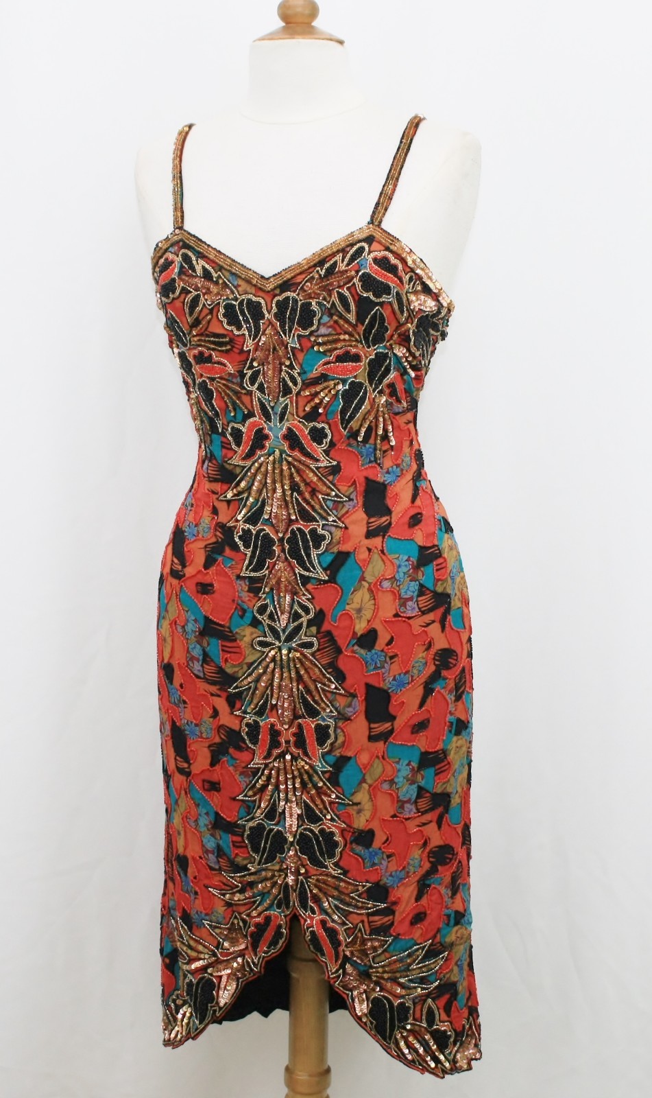 Jasdee Vintage Bead & Sequins Dress Hand Work & Hand Print On Silk Style 5007L