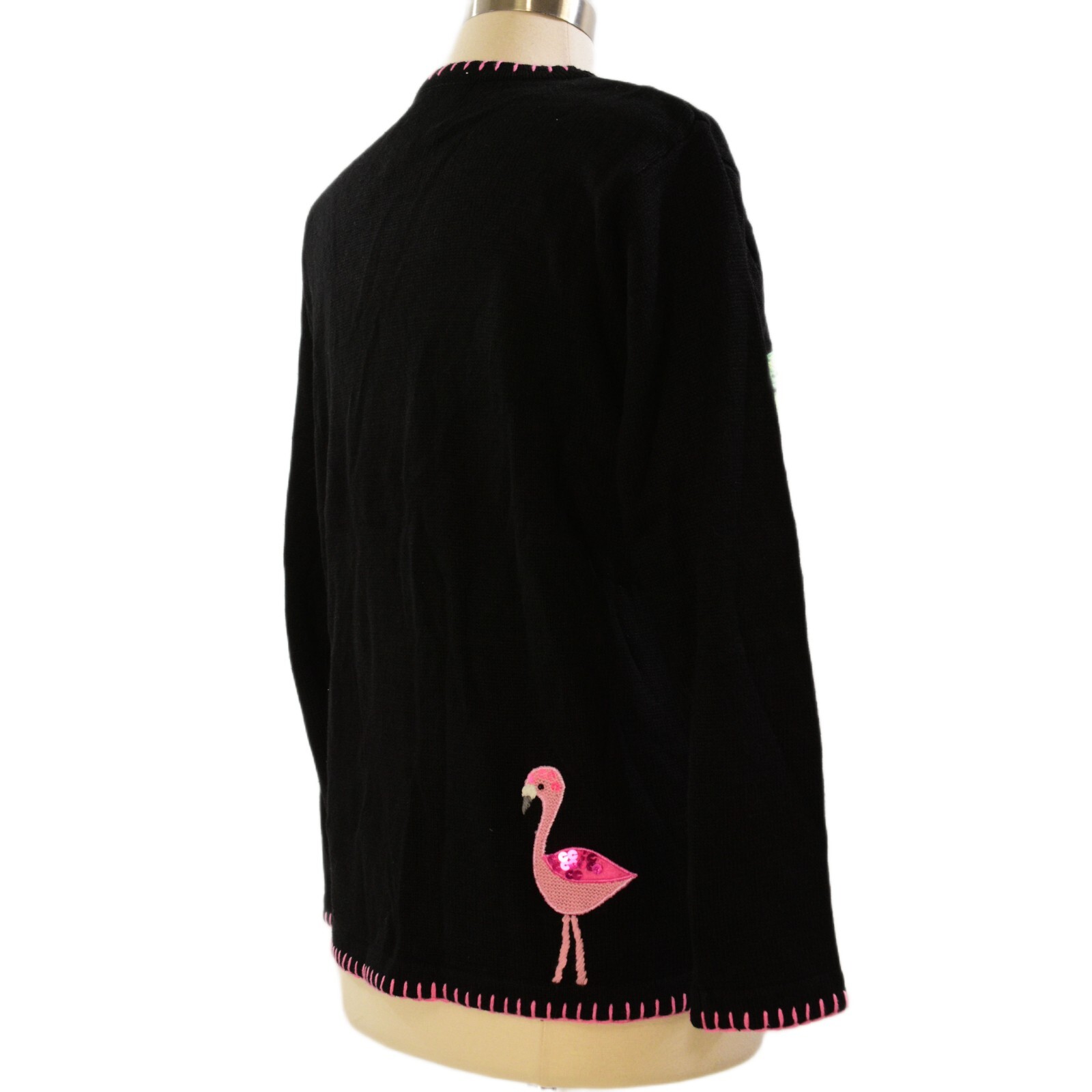 90s Vintage The Quacker Factory Embroidered Beaded Flamingo Cardigan Womens M