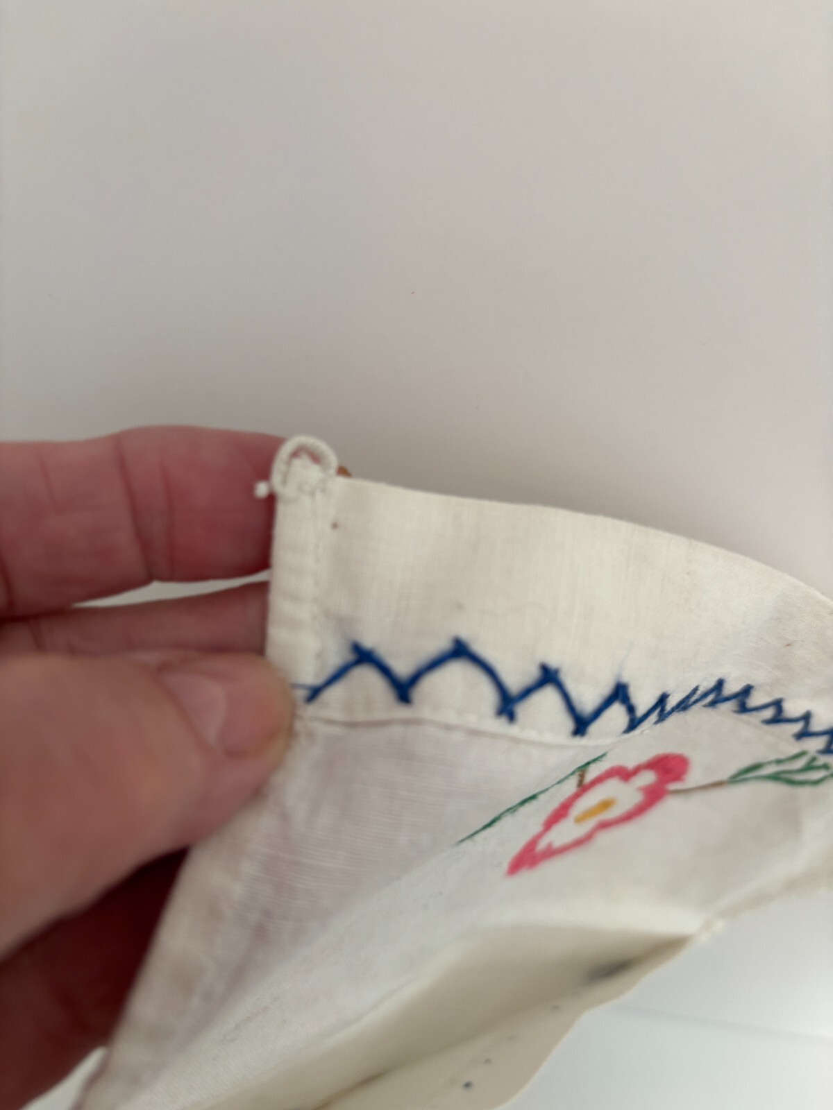 Vtg Pink Blue Embroidered Floral Hanky Hosiery LINGERIE CASE Cotton WALL POCKET
