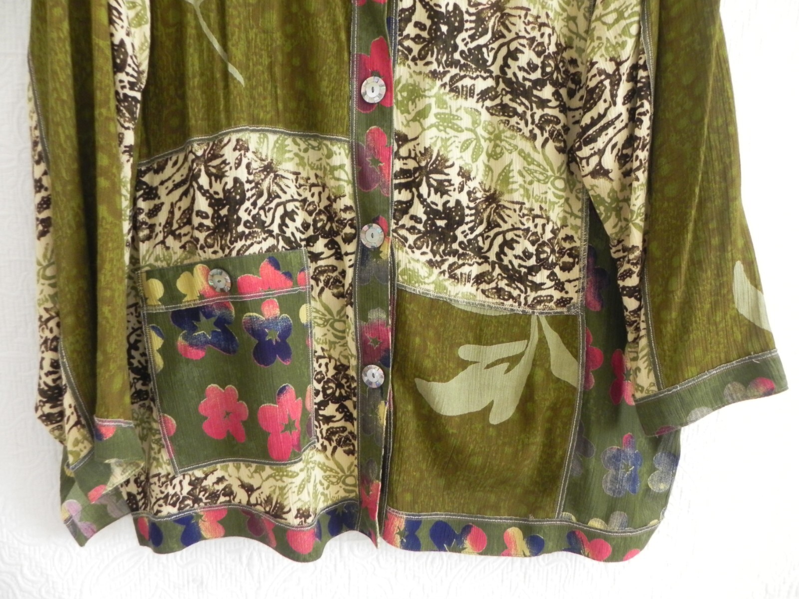 Midnight Velvet 3PC Long Sleeve Duster/Sleeveless Top/Midi Skirt Batik Size 1X